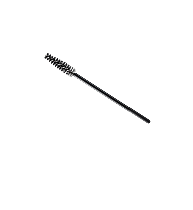 Cepillo de cejas negro sobre fondo oscuro, ideal para dar forma y definir las cejas.
